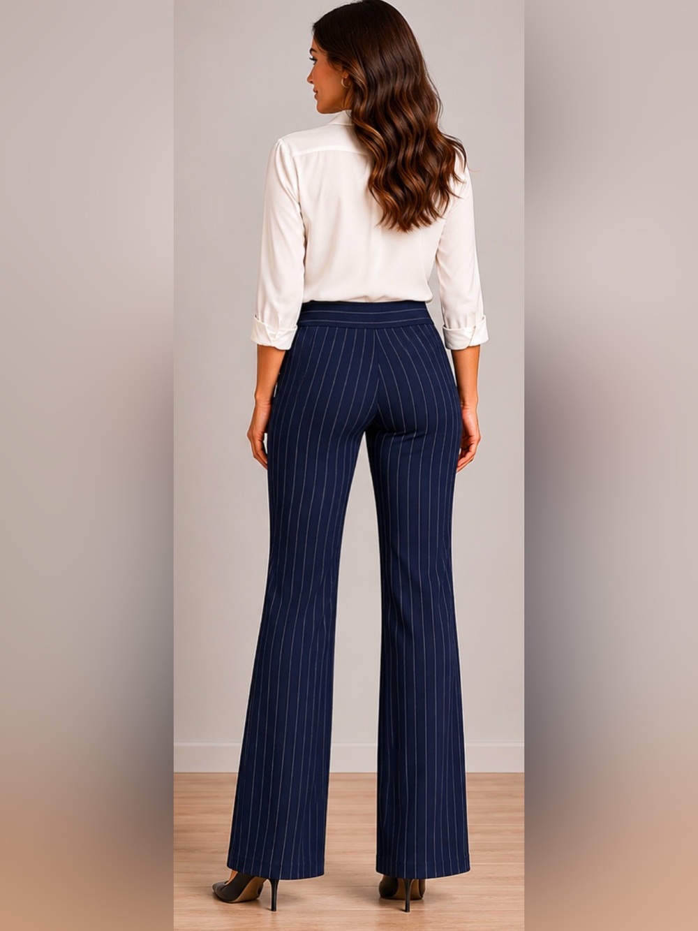 Jones New York Navy Pinstripe Wide Leg Trousers - Picture 2 of 7